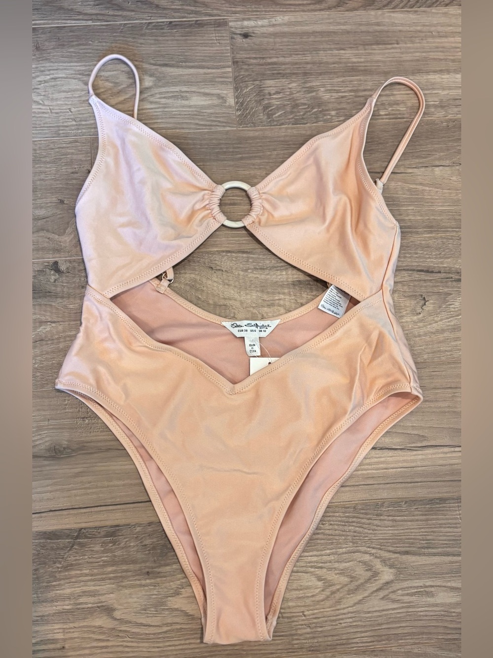 Miss Selfridge Peach Cutout Monokini O-Ring Swimsuit NWT Size 6